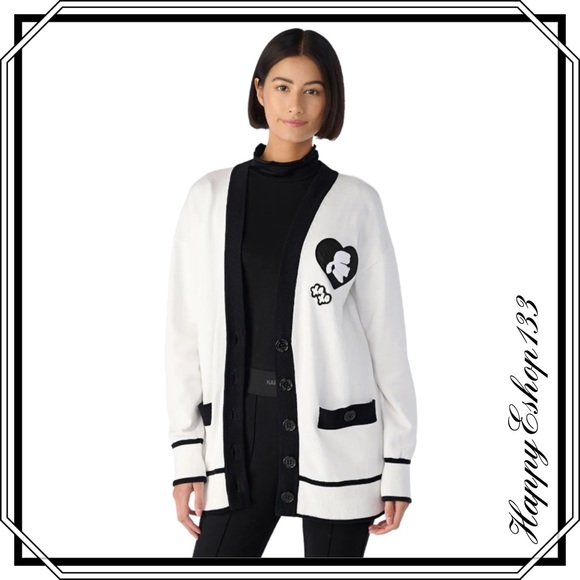 Karl Lagerfeld Paris Women’s LOGO PATCH CARDIGAN - Picture 7 of 7